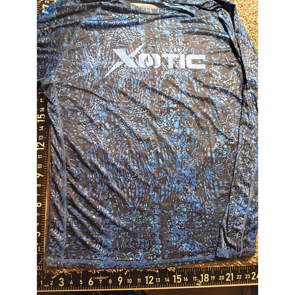 Xotic Mens Blue Camo Performance Fishing Shirt Long Sleeve Sun Guard XXL/XXG